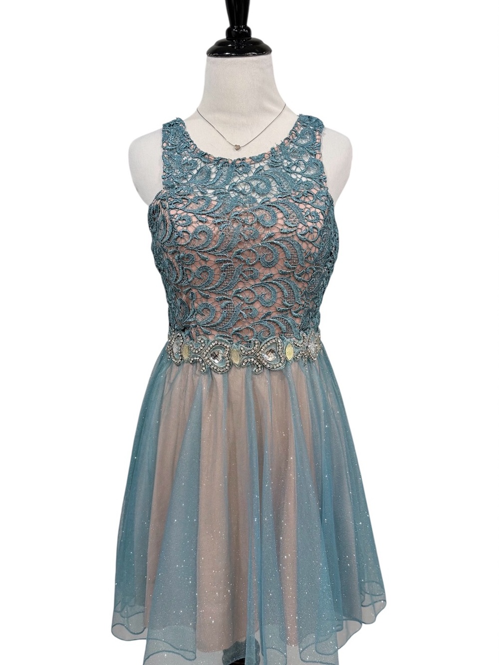 City Studio Size 5 Teal Blue Lace Glitter Tulle Rhinestone Formal Dress